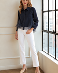 JOH Apparel Camila Cotton Poplin & Mesh Organza Blouse