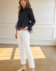 JOH Apparel Camila Cotton Poplin & Mesh Organza Blouse