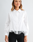 JOH Apparel Camila Cotton Poplin & Mesh Organza Blouse