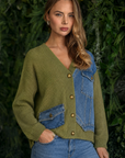 JOH Apparel Dana Denim Patchwork Knit Cardigan