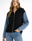 JOH Apparel Dylan Ribbed Knit & Denim Hooded Jacket