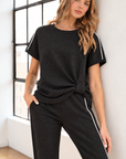 JOH Apparel Fenne Glitter Scuba Knit Side-Knot Top