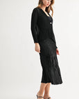 JOH Apparel Cira Accordion Pleated V-Neck Top & Cardigan