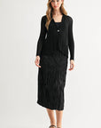 JOH Apparel Cira Accordion Pleated V-Neck Top & Cardigan