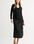 JOH Apparel Cira Accordion Pleated V-Neck Top & Cardigan