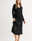 JOH Apparel Cira Accordion Pleated V-Neck Top & Cardigan