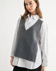 JOH Apparel Jett Layered Look Sweater Vest & Pinstripe Shirt Top