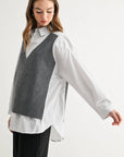 JOH Apparel Jett Layered Look Sweater Vest & Pinstripe Shirt Top