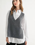JOH Apparel Jett Layered Look Sweater Vest & Pinstripe Shirt Top