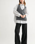 JOH Apparel Jett Layered Look Sweater Vest & Pinstripe Shirt Top