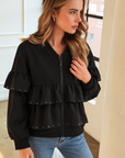JOH Apparel Fenya Studded Ruffle Scuba Jacket