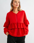 JOH Apparel Fenya Studded Ruffle Scuba Jacket