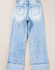 Distressed Denim Light Wash Straight Leg Jeans