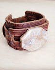 Fossil Corral Stone Wide Leather Cuff Bracelet