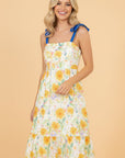 Floral Denim Tie Strap High Waist Maxi Dress