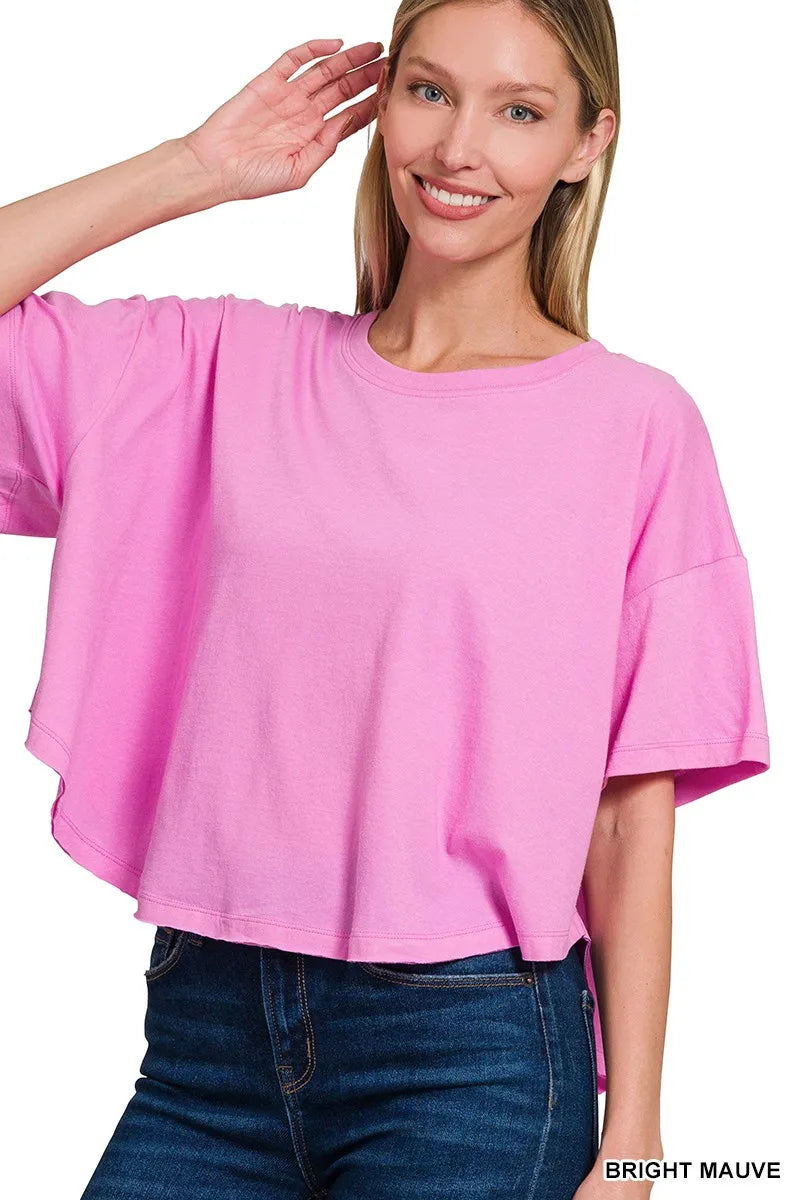 Zenana Cotton Round Neck Short Sleeve T-Shirt in Mauve