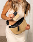 Valentina Mixed Media Straw Sling Crossbody Bag