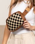 Alva Mixed Media Check Sling Crossbody Belt Bum Fanny Waist Bag