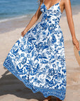 Floral Twisted Bust Spaghetti Strap Backless Maxi Dress
