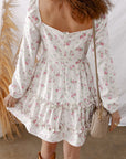 Floral Long Sleeve Ruffle Flared Mini Dress