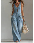 Relaxed Washed Denim Straight-Leg Jumpsuit