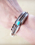 White Chunky Turquoise Beaded Bracelet on Copper Feather 810s