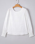 Solid Eyelet Embroidered Long Sleeve Blouse