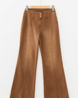 Solid Buttoned High Waist Raw Hem Flare Jeans