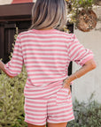 Stripe Puff Sleeve T-Shirt & Drawstring Shorts Set