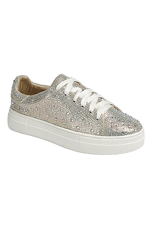 Low Top Laced Sneakers with Rhinestone Details