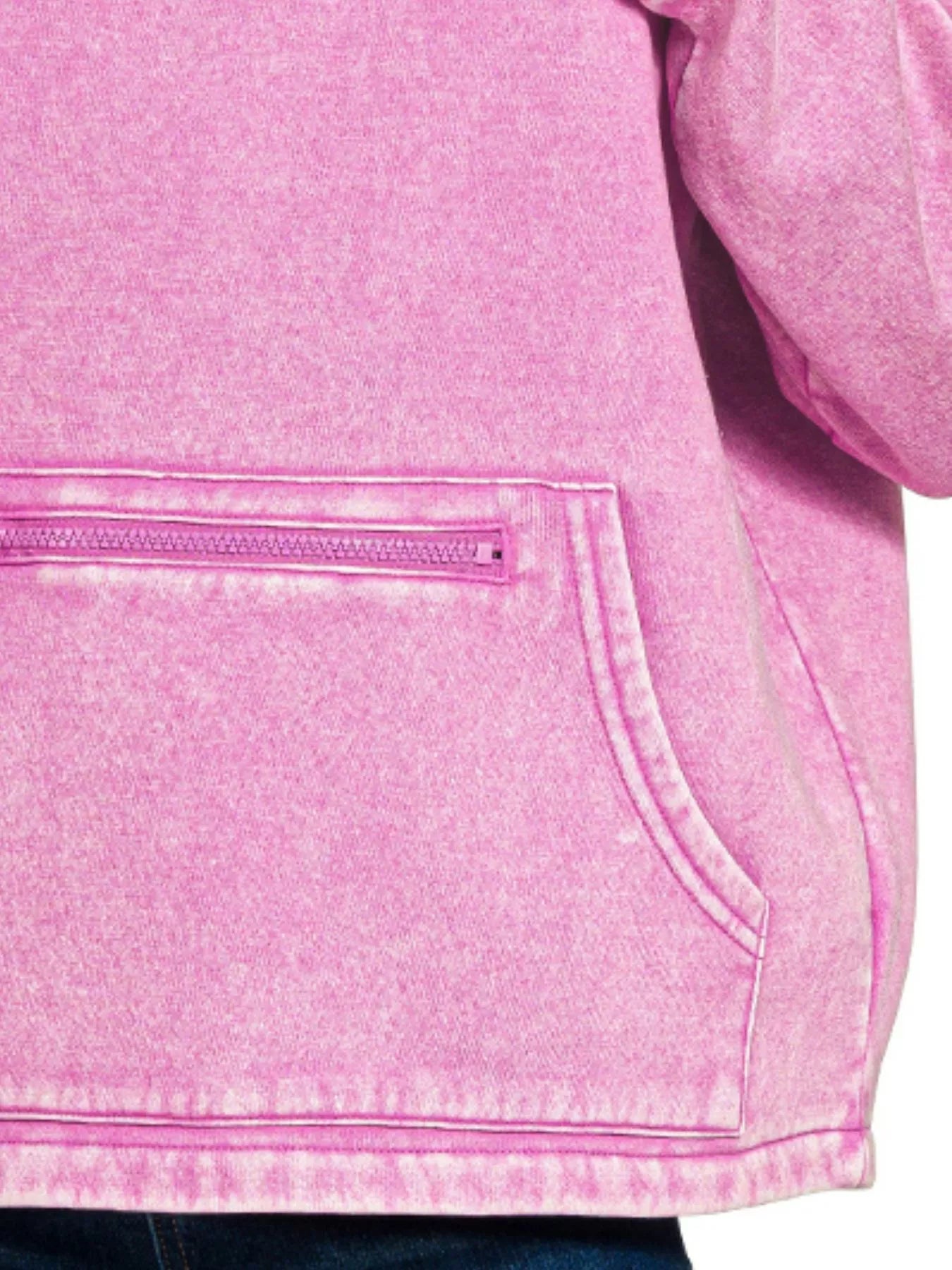 Zenana Fleece Washed High Neck Kangaroo Pocket Sweatshirt in Mauve