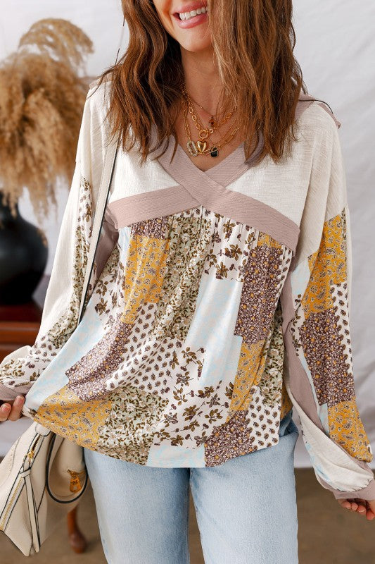 Floral Patchwork Long Sleeve Blouse