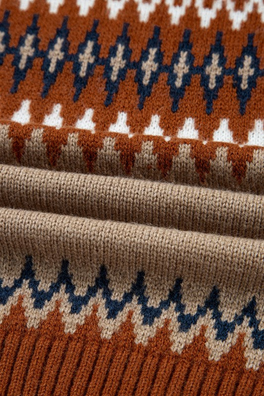 Western Aztec Geometric Colorblock Sweater