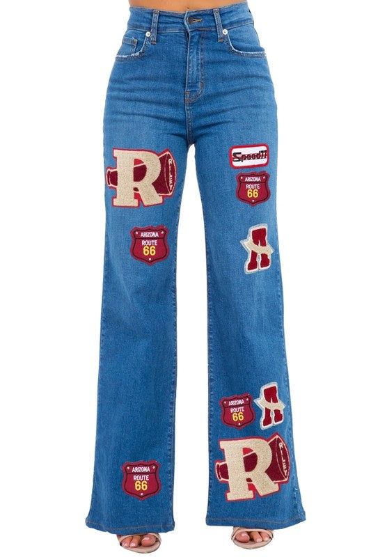GJG Denim Varsity Wide Leg Jean in Medium Blue