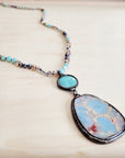 Amazonite & Crystal Long Beaded Necklace w/ Large Jasper Pendant