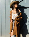 Womens Long Cardigan Cable Knitted Open Front