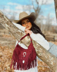 Western Buckle Faux Suede Fringe Bag
