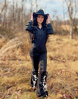 GJG Denim Wild West Studded Cowhide Bell Bottoms