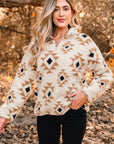 Western Aztec Sherpa Quarter-Zip Collared Sweatshirt