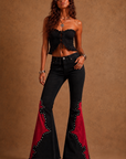 GJG Denim Rockstar Rouge Flare Jeans — Lipstick Red Suede Panels