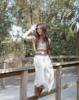 Miss Sparkling | Satin Midi Skirt with Lace Trim