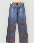Denim Embroidered Flare Leg Jeans w/ Pockets