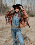 Jade by Jane Studded Fringe Faux Suede Jacket