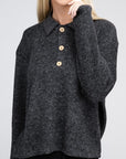Zenana Brushed Melange Hacci Collared Sweater