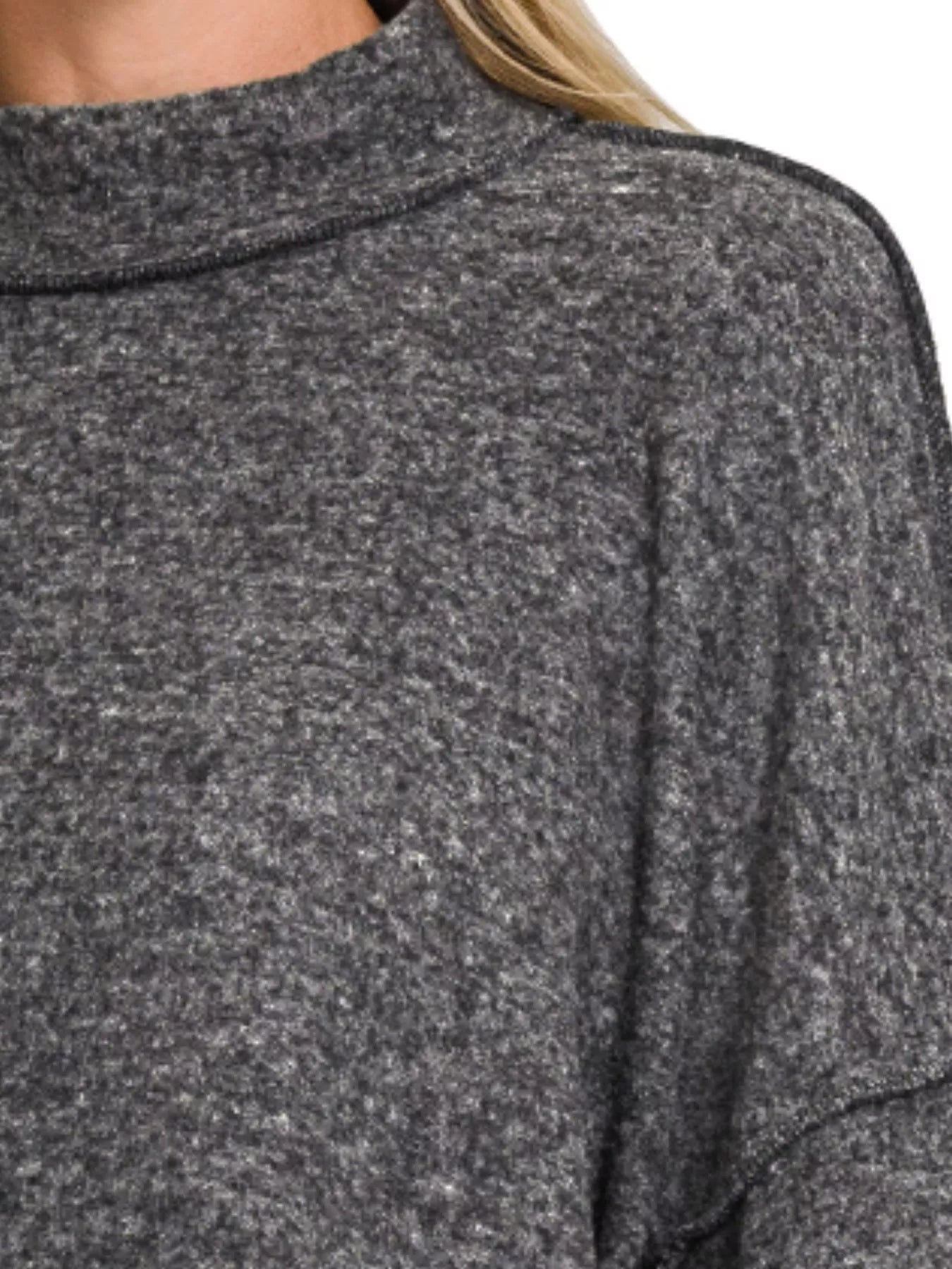 Zenana Brushed Melange Hacci Cropped Sweater in Black