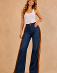 GJG Denim Harley Wide-Leg Fringe Jeans — Dark Wash