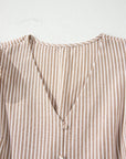 Stripe Flutter Sleeve Buttoned V-Neck Maxi Dress