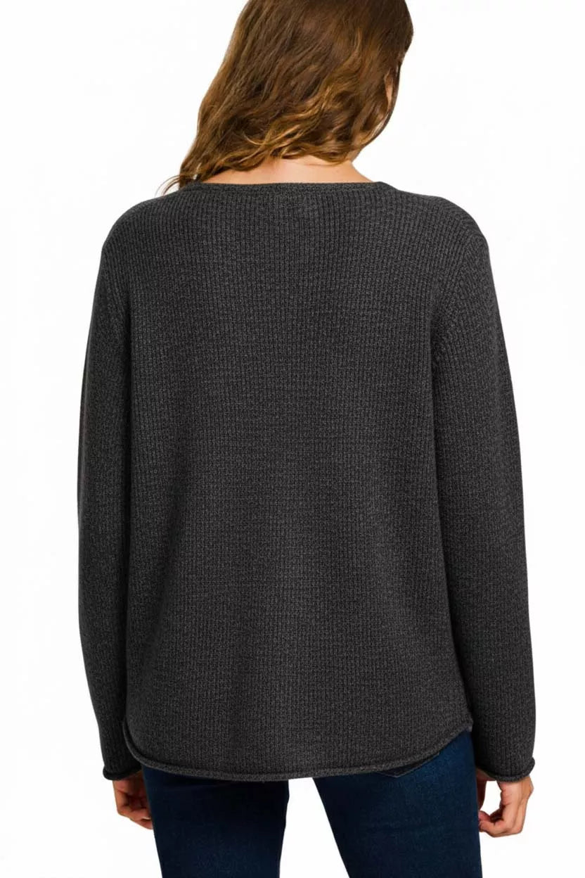 Zenana Beach V Neck Sweater in Black