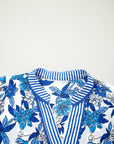 Floral Stripe Patchwork V-Neck Flounce Sleeve Blouse
