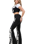GJG Denim Rodeo Bell Bottom Jeans — Black & White Cow Print